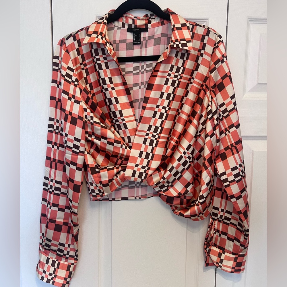 70s Inspired Plaid Top